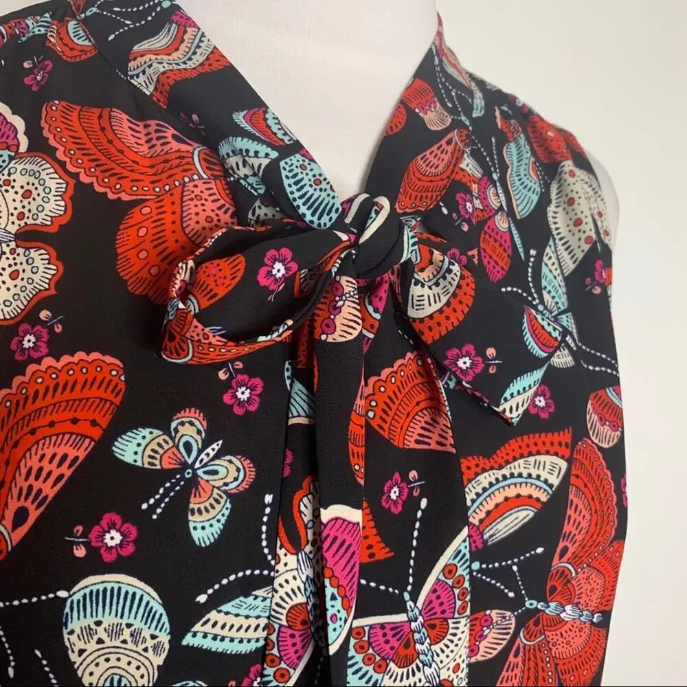 NWT Tommy Hilfiger butterfly print tie neck top